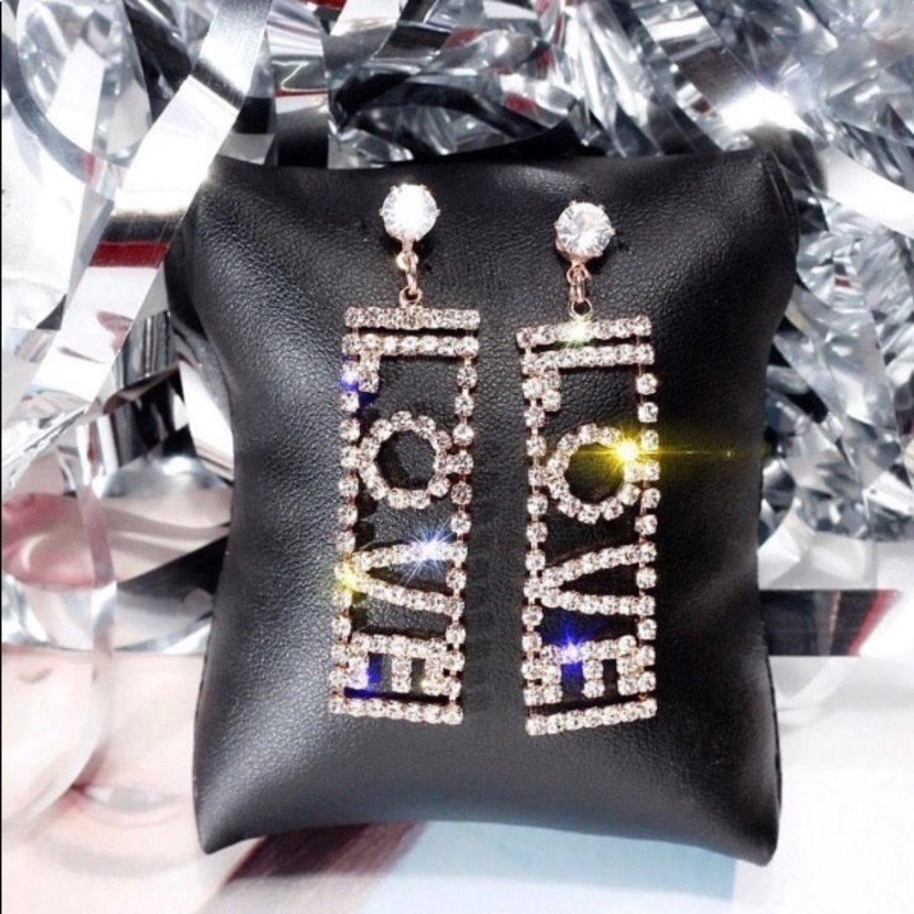 Love rose gold rhinestone earrings